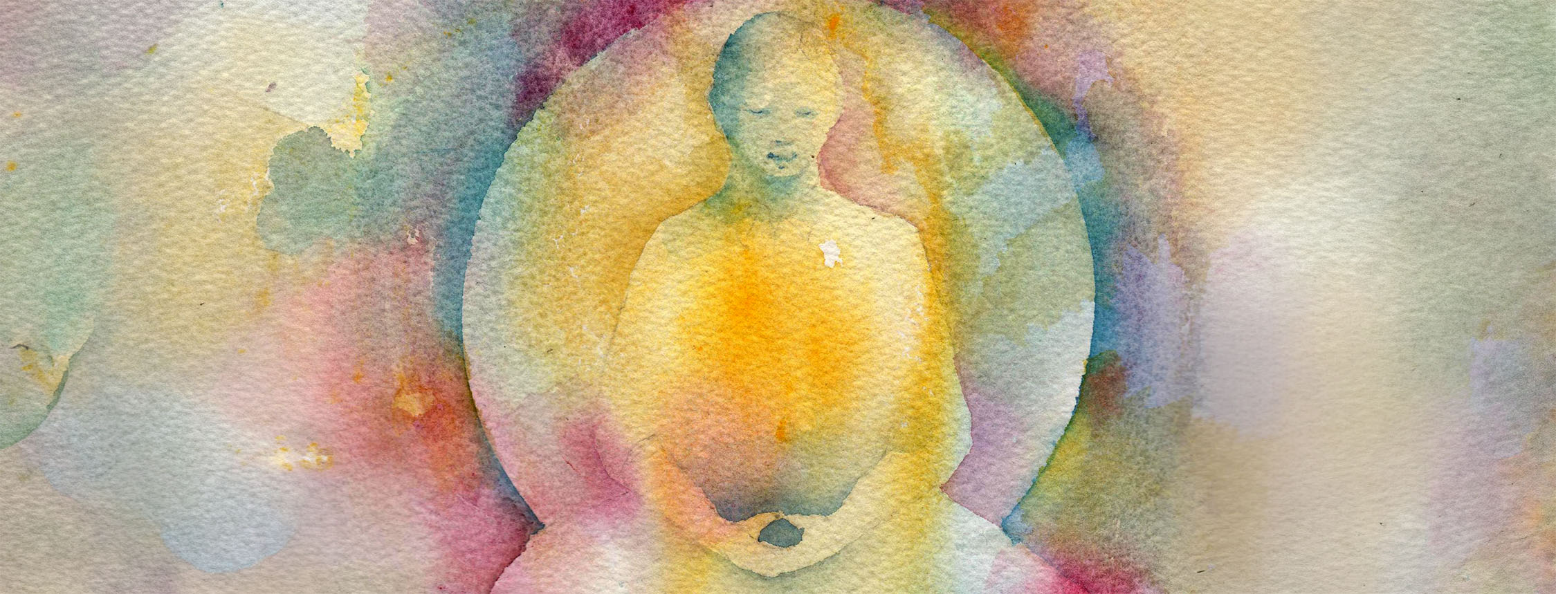 Watercolor of a meditator surrounded by light